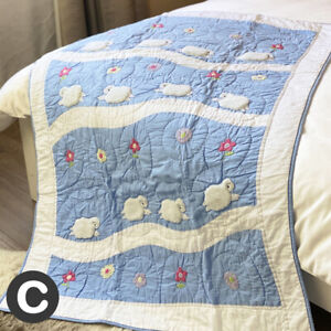 Luxury 100% Cotton Baby Blue Cot Quilt Fluffy Sheep Kids Blanket Nursery Gift 