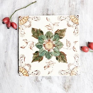 Antique Victorian Pilkingtons Print & Tint Arts Crafts Tile 6" Floral c1892-1910 - Picture 1 of 15