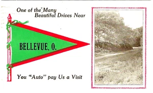 Bellevue OH Scenic 1913 Bellissimo Drive Pennant Saluti da Bellevue - Foto 1 di 1