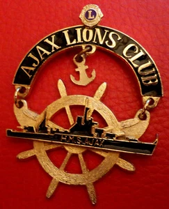 Large Vintage Lion's Club Pin HMS AJAX Leander Cruiser Ship Wheel Anchor WWII - Picture 1 of 4