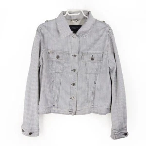 Burberry London Railroad Military Style White Blue Stripe Denim Jacket Size 14 - Picture 1 of 7