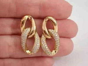2Ct Lab Created Round Diamond Wedding Gift Drop Earrings 14K Yellow Gold Plated - Picture 1 of 5