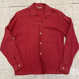 Vintage Gale Casuals Loop Collar Rayon Shirt Herringbone Stripe Rockabilly Red M - Picture 1 of 7