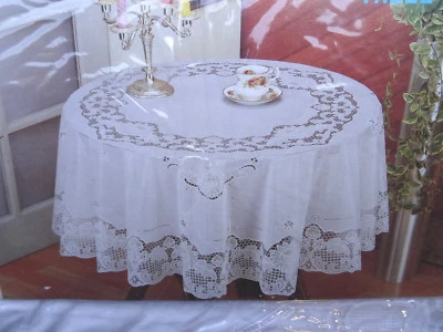 180 cm Ø Rund Weiß TISCHDECKE RUND SCHUTZDECKE BALKON GARTEN Blumenmotiv Vinyl - Bild 1 von 4