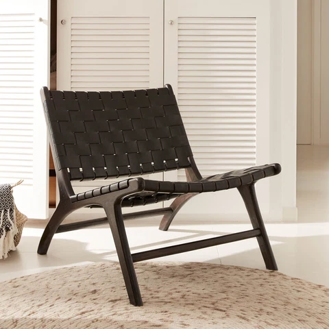Moroccan Antique walnut chair, Woven leather chair, moroccan walnut chair Cover