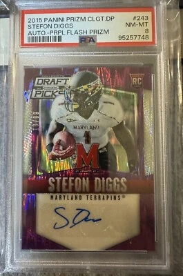 2015 Prizm Draft Picks Purple Flash /99 Stefon Diggs Rookie Auto RC PSA 8 - Image 1 of 2