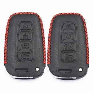 2Pcs Black Leather For Hyundai Genesis Sonata Kia Soul 4 Buttons Key Fob Cover - Picture 1 of 4