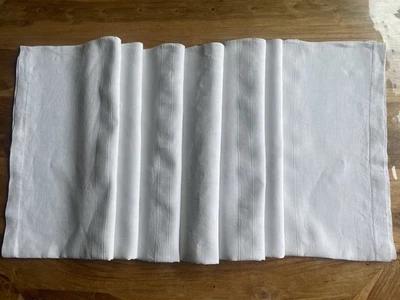 ancienne nappe pur fil de lin ourlets main, 4 liteaux blancs : 180X 17 cm (K 95) - Photo 1/3
