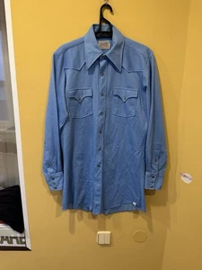 H Bar C Ranchwear Pearl Snap Corduroy Blue Shirt USA Made Sz L Long Tails - Picture 1 of 8