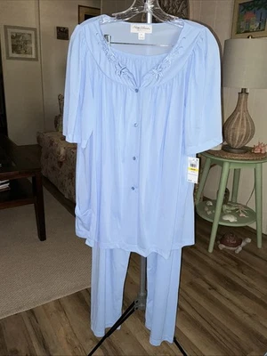Miss Elaine MEDIUM Nylon Tricot Pajama Set BLUEBELL Retro Loungewear NEW 40809BT - Image 1 of 4