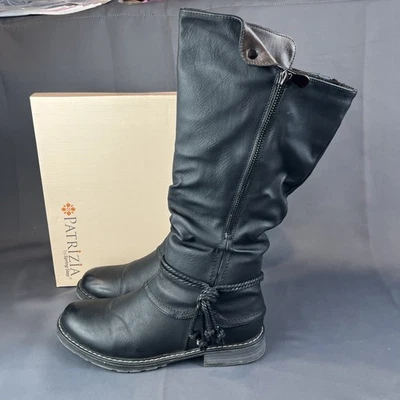 Patrizia Spring Step Tall Riding Boots Black Vegan Leather Boho Sz 9 Fall Outfit - Image 1 of 4
