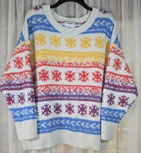 Old Navy Womens Retro 70's Multicolor Winter Snowflake Sweater Size 3X - Foto 1 di 9