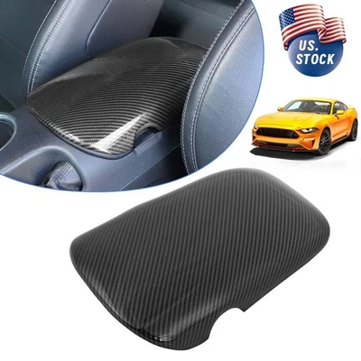 For Ford Mustang 2015-2024 Interior Armrest Box Storage Cover Trim Carbon Fiber Foto 1 de 4