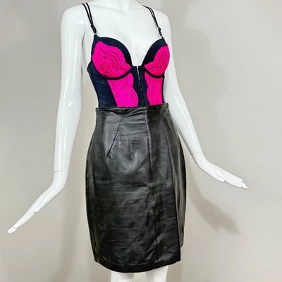 Vintage Michael Hoban North Beach Leather Skirt Black Lined High Waist Size 7/8 - Image 1 of 4