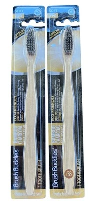 2-Pack Lot Brush Buddies Bamboo Toothbrush Ultra Soft Charcoal Infused Bristles  - Image 1 of 3