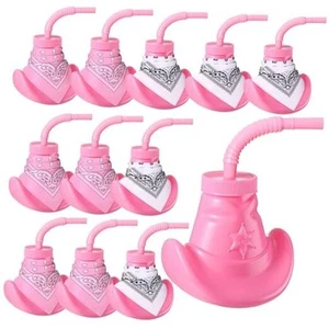12 Pcs Cowboy Hat Cups with Lids and Straws, 10 oz Plastic Western Themed - Picture 1 of 7