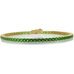 2.5mm Yellow Gold Plated Silver 3.6ct CZ Simulate Emerald Tennis Bracelet 7.25in - Picture 1 of 3
