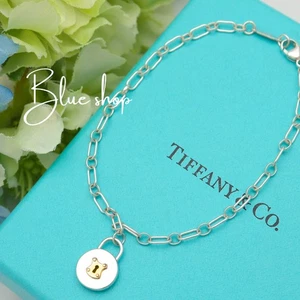 Tiffany & Co. Round Keyhole Lock Padlock Chain Bracelet 7.1" Silver & 18K Gold - Picture 1 of 10