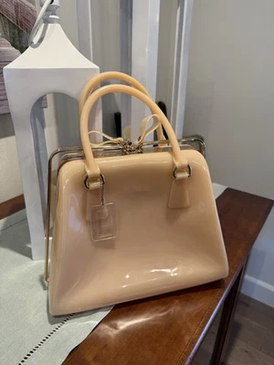 Furla Candy Pink Transparent Rubber Framed Satchel Purse - Image 1 of 4