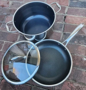 3 Pc HexClad Hybrid Nonstick 8 Quart & 10-Inch Frying Pan with Glass Lid, GOOD! - Picture 1 of 13