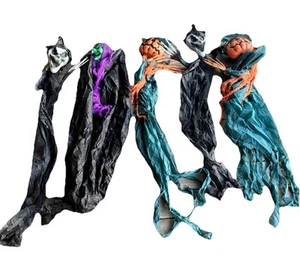 Lot Of 5- 5 Foot Hanging Halloween Decorations Witch Pumpkin Skeletons Light Up! - Picture 1 of 11