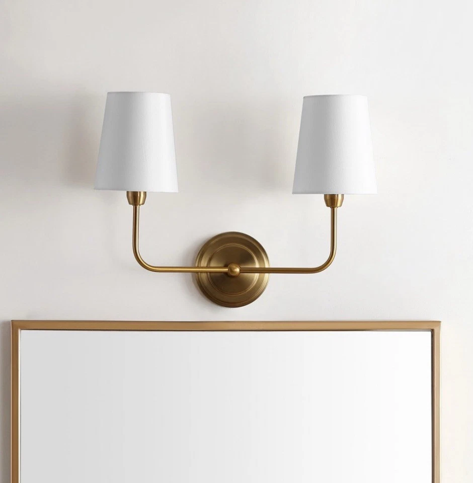 Aplique de pared Safavieh Lighting Ezra latón dorado 2 luces 17,5 pulgadas Foto 1 de 4