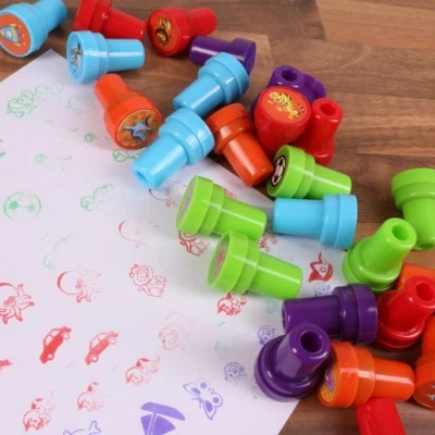 26pz TIMBRI ANIMALI BAMBINI dinosauri colori AUTOINCHIOSTRANTI gioco educativo bambini