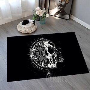 Skull and compass Themed Rug,Living Room Rug,Printed Rug,Area Rug,Washable Rug