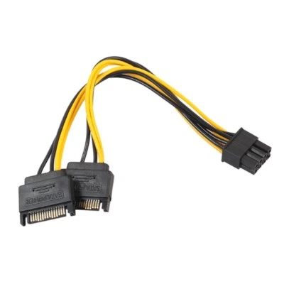 20cm Strom Kabel Adapter 2x 15pin SATA auf 8 (6+2) PCI Express PCI-E Grafikkarte - Bild 1 von 3