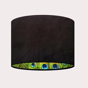 Pantalla de tambor de pluma de pavo real de terciopelo negro - Imagen 1 de 5