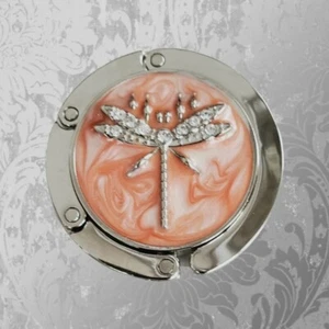 Jeweled Silver Tone Dragonfly Easy Carry Fold Up Handbag Hook Holder - Picture 1 of 3