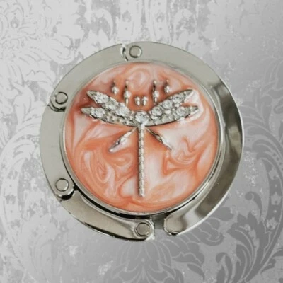 Jeweled Silver Tone Dragonfly Easy Carry Fold Up Handbag Hook Holder - Image 1 of 3