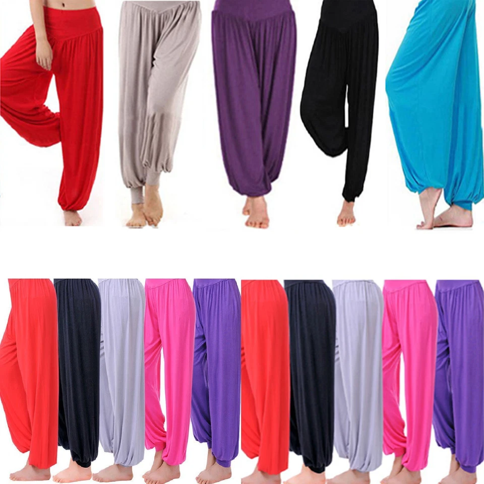 Womens Plain Harem Trousers Pants Ali Baba Leggings Baggy Stretchy & Full Length - Image 1 of 3