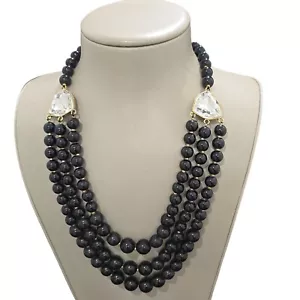 Amrita Singh Women's Black Beaded Multi Layered Crystal Statement Necklace NWT - Picture 1 of 4