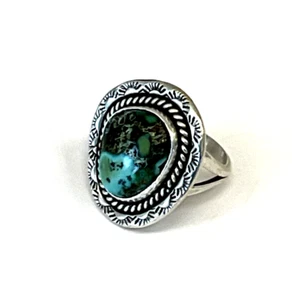 Stamped Sterling Silver Ring with Turquoise - Picture 1 of 5