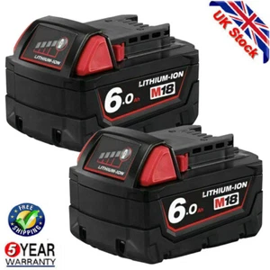 2X For Milwaukee M18B 18V XC 6.0Ah Lithiumn Battery Extended Capacity 48-11-1860 - Picture 1 of 1