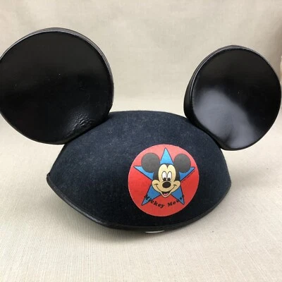 Boné de feltro vintage orelhas de Mickey Mouse Disney World estrela amarela Benay Hat Co. - Imagem 1 de 4