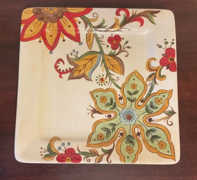 Pier 1 Imports Carynthum 10.75" Square Dinner Plate Floral Earthenware NEW - Image 1 of 4