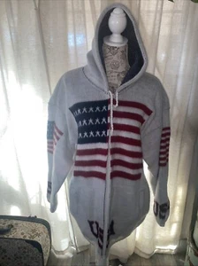 Vintage Tejidos Ruminahui Wollpullover mit Kapuze und durchgehendem Reißverschluss USA Flagge Größe Large neu - Bild 1 von 9