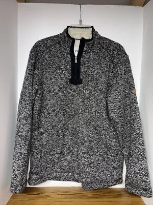 Orvis 1/4 Zip Classic Collection Sweater Gray Sherpa Lined Mens Med. Black Gray - Image 1 of 4
