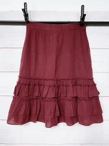 Ann Taylor Loft Petites Womens Skirt Sz 2P Burgundy Layered Side Zip 100% Cotton - Picture 1 of 6
