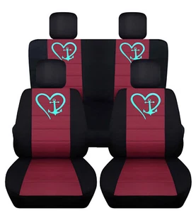 Custom fit SUV Seat Covers Anchor design blk-burgundy fits JK wrangler 2dr 07-18 - Picture 1 of 11