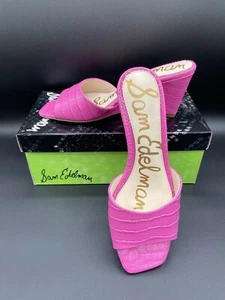 SAM EDELMAN Mujer Rosa Cocodrilo Tesma Puntera Cuña Sin Cordones Cuero Tacón 5.5 NUEVO - Imagen 1 de 11