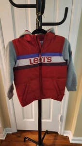Levi's Puffer Jacket Hood Red & Gray-Zippered- Size 7 LG 116 - 122 Boys - Picture 1 of 6