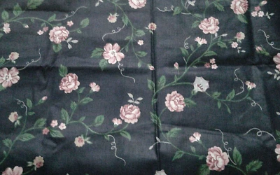Fabric Timeless Pink Roses Shamrock Green Leaves on Polish Navy Background $2.95 - Image 1 of 3