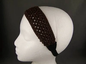 Dk Brown crochet 2" wide stretch elastic headband kids girls childrens - Picture 1 of 4