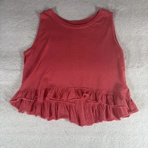 Canotta Free People We the Free Red/Rouge cotone boxy Ellie orlo increspato taglia small - Foto 1 di 5