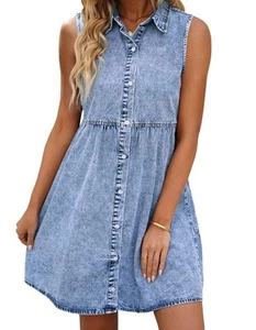 Denim Dress Sleeveless Denim Summer Dress Size XXL Dresses Denim Sleeveless - Picture 1 of 2