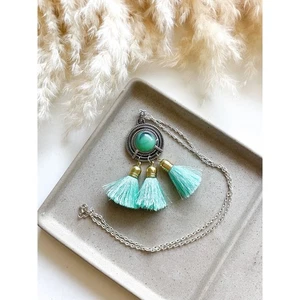 Bohemian Teal Tassel Pendant Necklace Celestial Gypsy - Picture 1 of 4