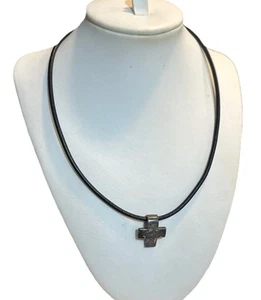 Retired James Avery Sterling Silver Cross Pendant Necklace on Leather Cord - Picture 1 of 23